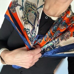 Paisley Silk Scarf with Orange and Blue Accents